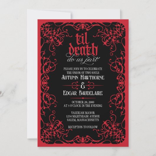 Gothic Til Death Red Black Wedding Einladung (Vorderseite)