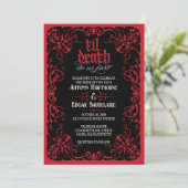 Gothic Til Death Red Black Wedding Einladung (Stehend Vorderseite)