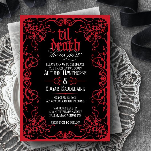Gothic Til Death Red Black Wedding Einladung
