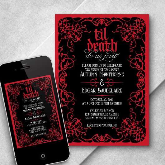 Gothic Til Death Red Black Wedding Einladung