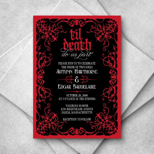 Gothic Til Death Red Black Wedding Einladung
