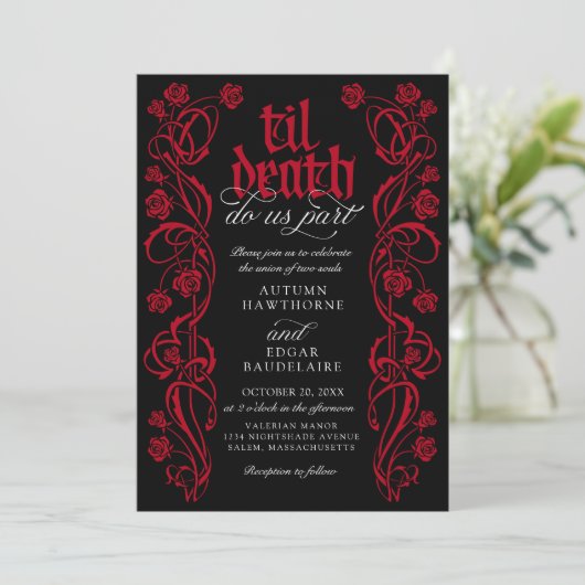 Gothic Til Death Wedding Einladung (Stehend Vorderseite)