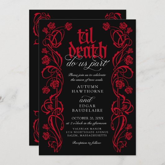 Gothic Til Death Wedding Einladung (Vorne/Hinten)