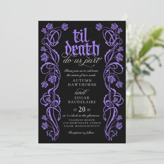 Gothic Til Death Wedding Einladung (Stehend Vorderseite)