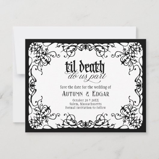 Gothic Til Death Weiße Schwarze Hochzeit Save The Date (Vorderseite)