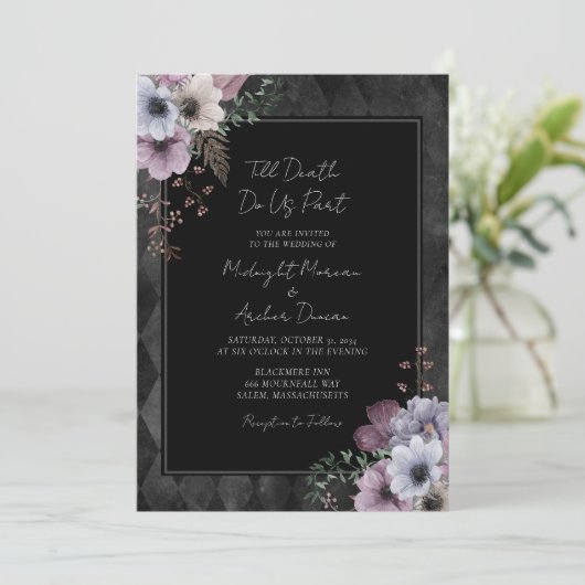 Gothic Till Death Do us Part Floral Wedding Einladung (Stehend Vorderseite)