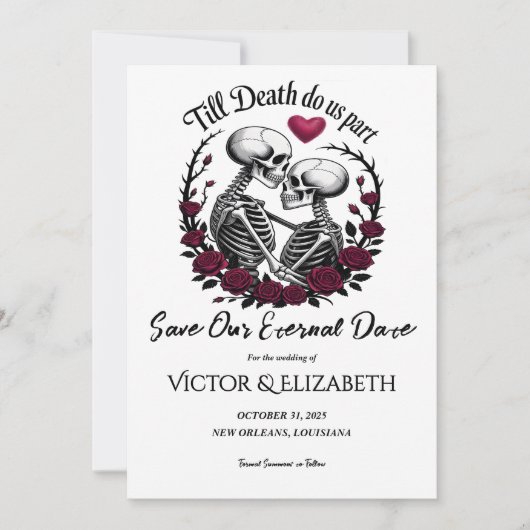 Gothic Till Death Do us Part Skeleton Rose Wedding Save The Date (Vorderseite)