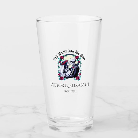 Gothic Till Death Do us Part Skeletts Hochzeit Glas (Vorderseite)