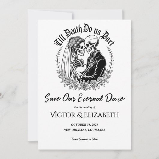 Gothic Till Death Do us Part Skeletts Hochzeit Save The Date (Vorderseite)