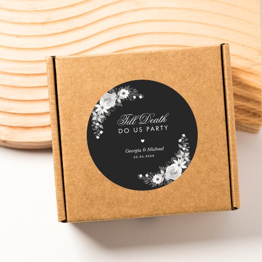 Gothic Till Death Do us Party Black Floral Wedding Runder Aufkleber