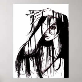 Gothic-Tinte-Frau-Dunkle-Illustration-Horror-Kunst Poster