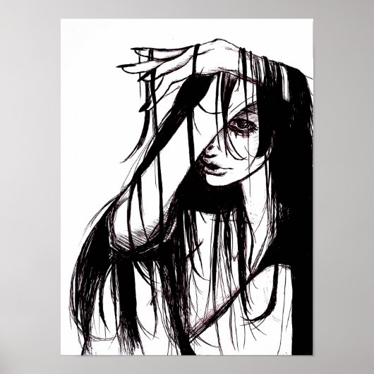 Gothic-Tinte-Frau-Dunkle-Illustration-Horror-Kunst Poster (Vorne)