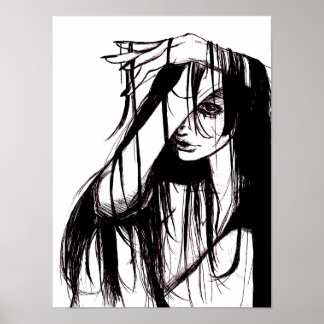 Gothic-Tinte-Frau-Dunkle-Illustration-Horror-Kunst Poster