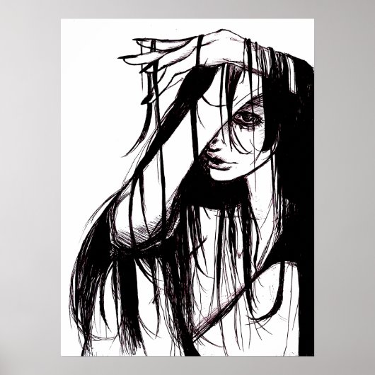 Gothic-Tinte-Frau-Dunkle-Illustration-Horror-Plaka Poster (Vorne)