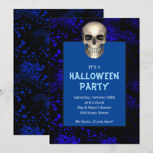 Gothic-Totenkopf-Blau-Splatter-Halloween-Party Einladung