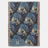 Gothic Totenkopf & Blaue Rose Halloween-Monogramm  Decke (Vorderseite Vertikal)