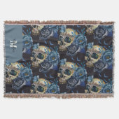 Gothic Totenkopf & Blaue Rose Halloween-Monogramm  Decke (Vorderseite)