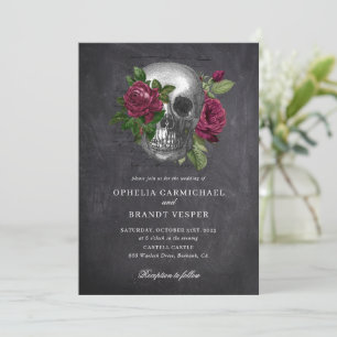 Gothic-Totenkopf-Blumen-Hochzeitseinladung Einladung