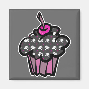 Gothic-Totenkopf-Kreuzknochen-Cupcake Magnet