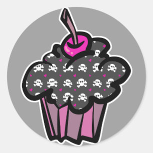 Gothic-Totenkopf-Kreuzknochen-Cupcake Runder Aufkleber
