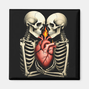 Gothic-Totenkopf-Paar Flammendes Herz Dunkle Roman Magnet