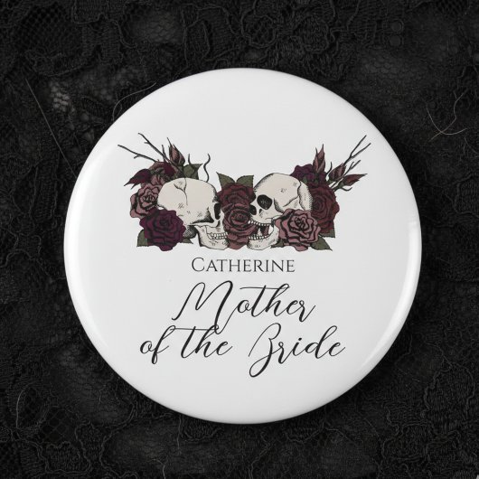 Gothic-Totenkopf & Rosen Hochzeitsfeier Button
