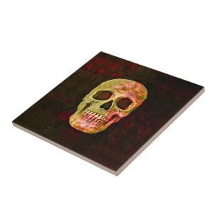 Gothic Totenkopf Rot Grün Retro Vintage Fliese