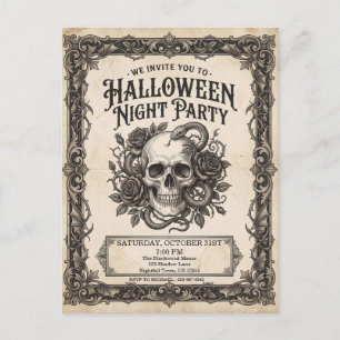 Gothic Totenkopf Schlange Halloween Nacht Party Vi Postkarte