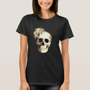 Gothic Totenkopf Weiße Rosen Schwarz T-Shirt