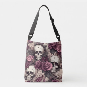 Gothic Totenköpfe fallen Floralien dunkles Hallowe Tragetaschen Mit Langen Trägern