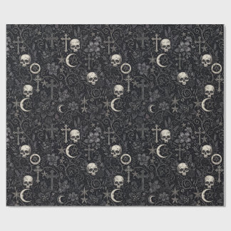 Gothic-Totenköpfe-Kreuze-Halbmond-Muster Geschenkpapier