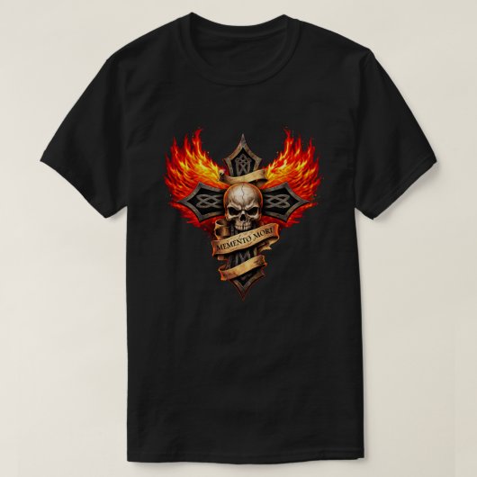 Gothic-Totenkopfkreuz mit Flügel-Memento-Mori T-Shirt (Design vorne)