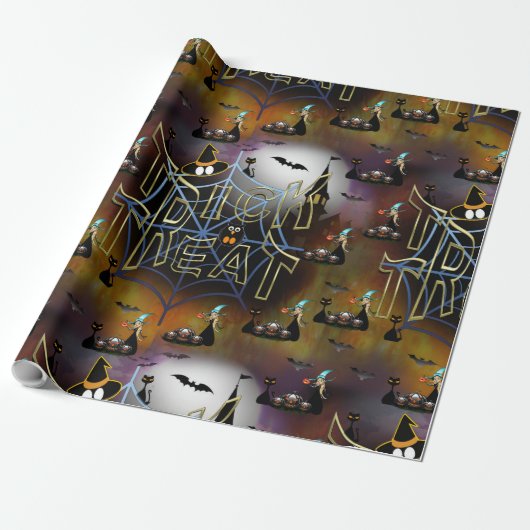 Gothic Trick-oder-Leckerei-Spinnennetz-Wiederholun Geschenkpapier (Ungerollt)