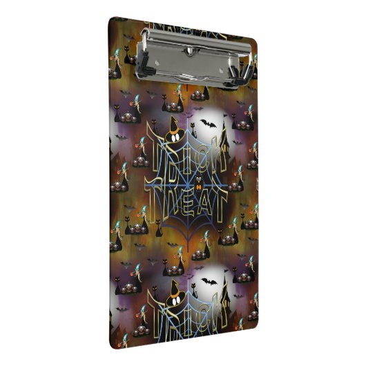 Gothic Trick-oder-Leckerei-Spinnennetz-Wiederholun Mini Klemmbrett (Schrägansicht)