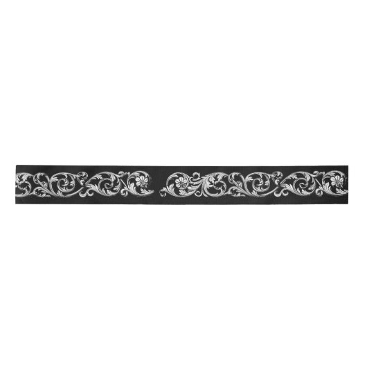 Gothic trim schwarz-weiß ornamental scroll satinband (Vorderseite)