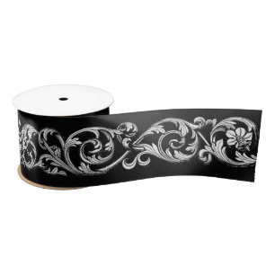 Gothic trim schwarz-weiß ornamental scroll satinband