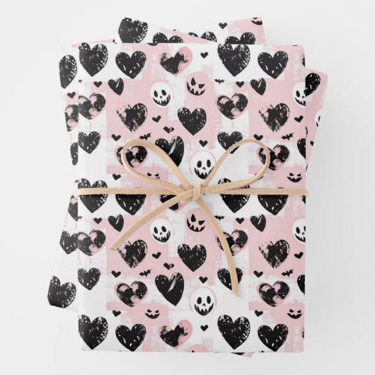 Gothic Valentine Black and Pink Hearts Geschenkpapier Set (Beispiel)