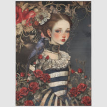 Gothic Valentine Girl & Raven w/ Red Roses