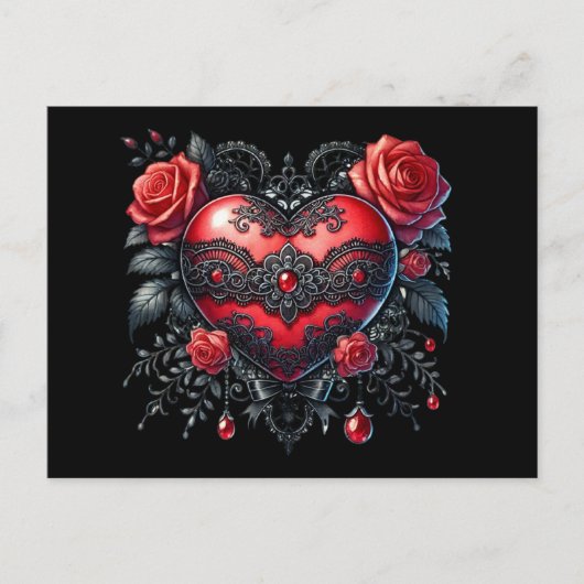 Gothic Valentine Heart Postcard Feiertagspostkarte (Vorderseite)