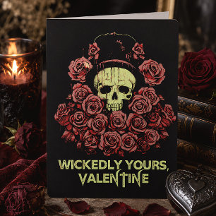Gothic Valentine Skull mit Rose Feiertagskarte