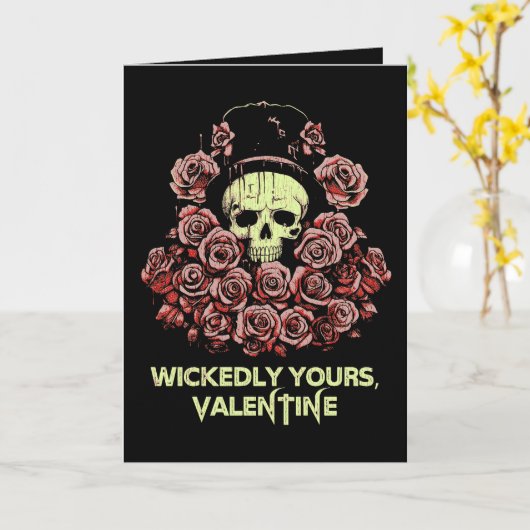 Gothic Valentine Skull mit Rose Karte (Gelbe Blume)