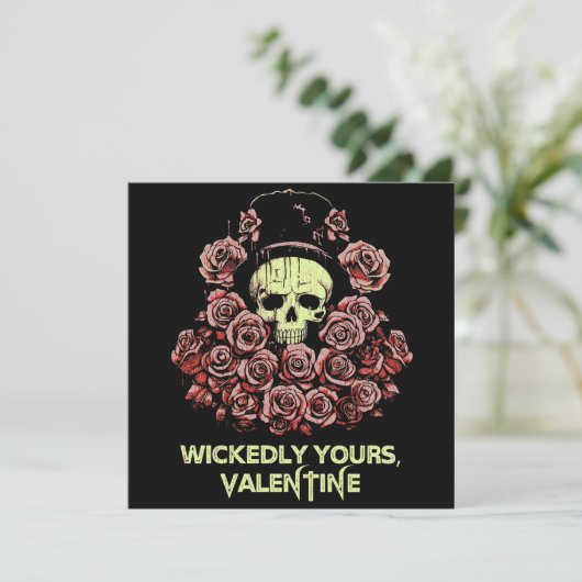 Gothic Valentine Skull mit Rose Karte (Stehend Vorderseite)