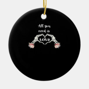 Gothic Valentines Classic - Skeletthörner Herz Keramik Ornament