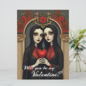 Gothic-Valentins-Zwillinge mit rotem Herzen (Stehend Vorderseite)