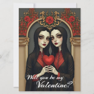 Gothic-Valentins-Zwillinge mit rotem Herzen