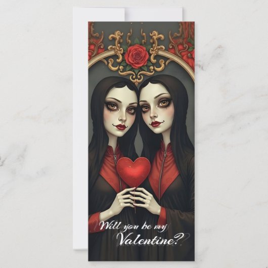 Gothic-Valentins-Zwillinge mit rotem Herzen (Vorderseite)