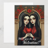 Gothic-Valentins-Zwillinge mit rotem Herzen (Vorne/Hinten)