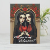 Gothic-Valentins-Zwillinge mit rotem Herzen (Stehend Vorderseite)