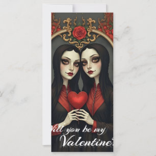 Gothic-Valentins-Zwillinge mit rotem Herzen
