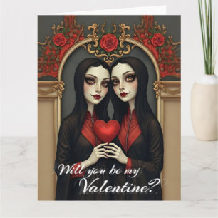 Gothic-Valentins-Zwillinge mit rotem Herzen Dankeskarte